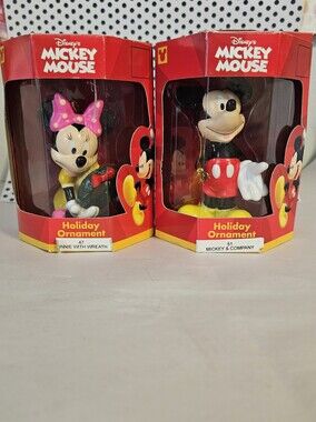 Vintage Enesco Disney Mickey & Co Holiday Ornaments Set of 2